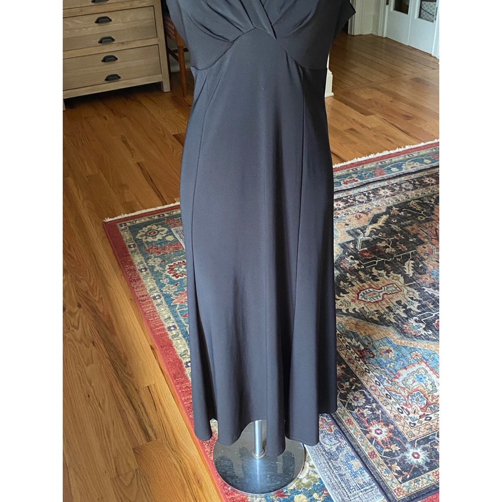 Jones New York Black V-Neck Empire Waist Midi Dress Size 10 Cap Sleeve Jersey - Picture 5 of 11